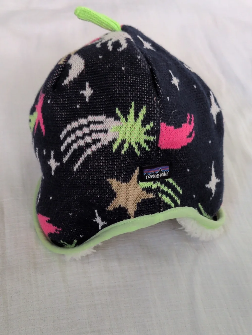 Patagonia Baby Reversible Hat Stars And Moon White Green Print
